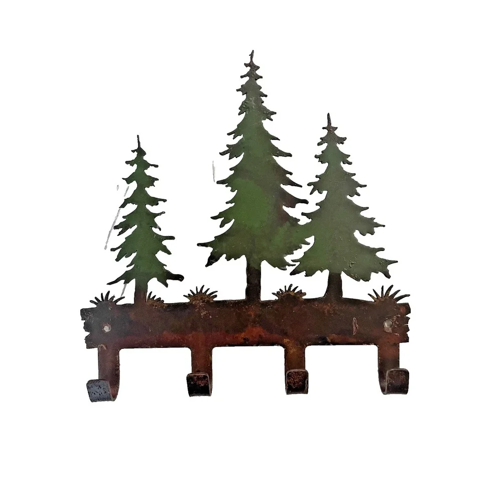 Rustic Cabin Decor Metal Tree Forest Wall Mounted Hook 4 Hooks Keys Leash Holder
